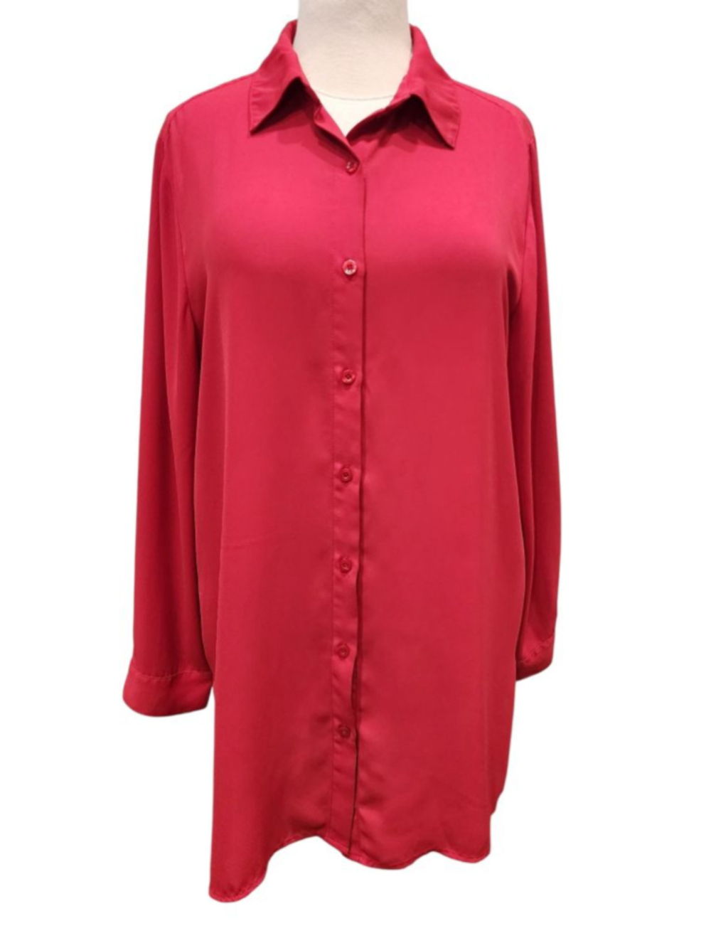 Chico's Red Long Sleeve Button Down Blouse Shirt Women's L Collared Silky Top